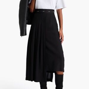 SANDRO Asymmetric wrap-effect piqué midi skirt